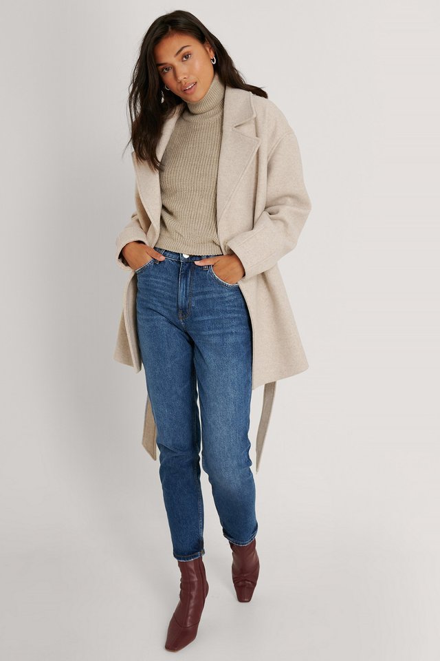 Wool Blend Belted Short Coat Beige | na 