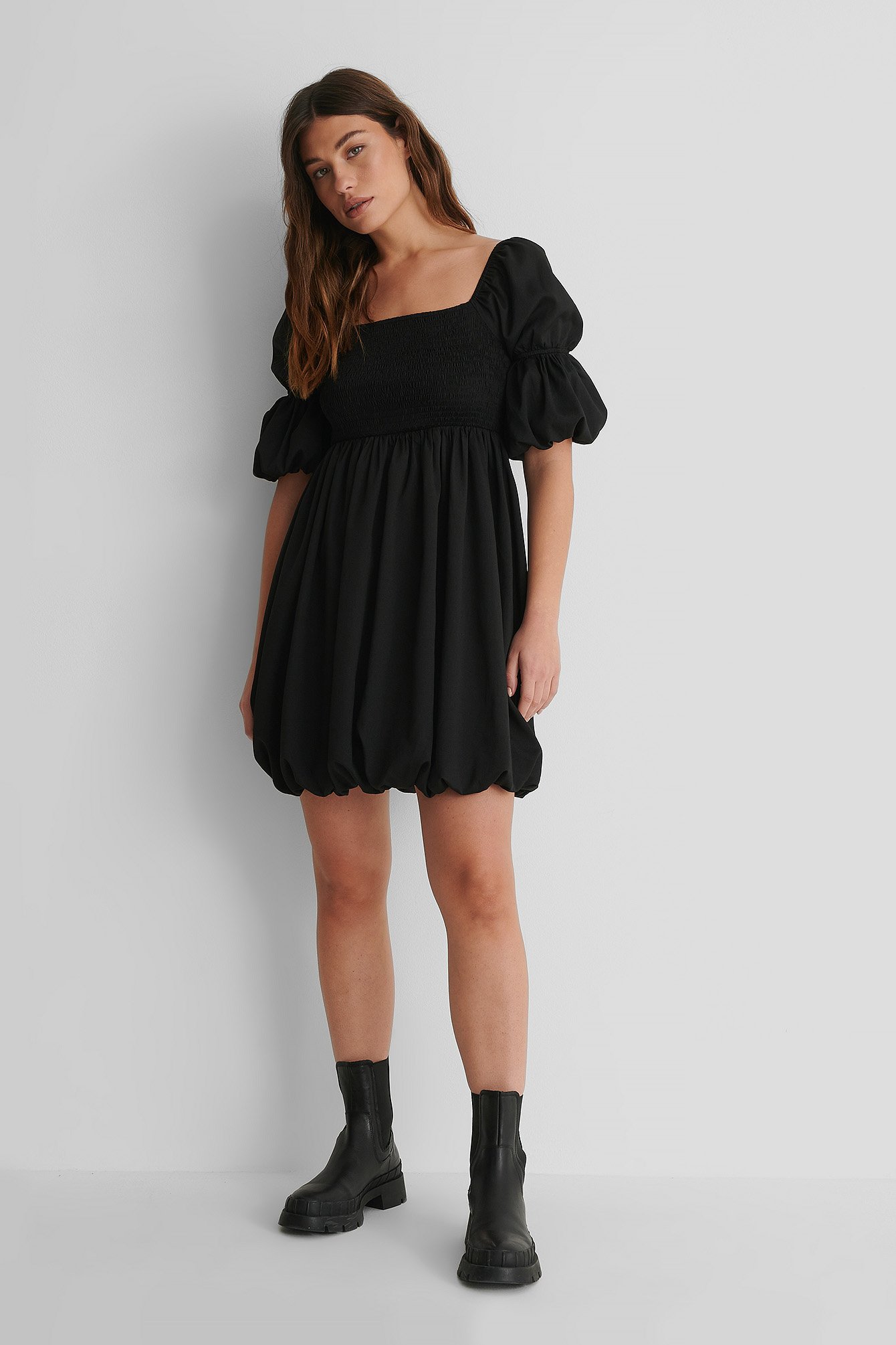 Smocked Mini Dress with Lace Boots.