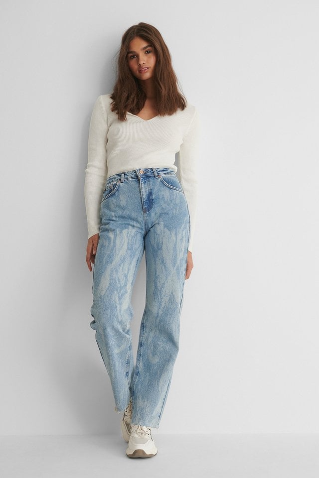 Laser Tie Dye Straight Jeans Blue | na 