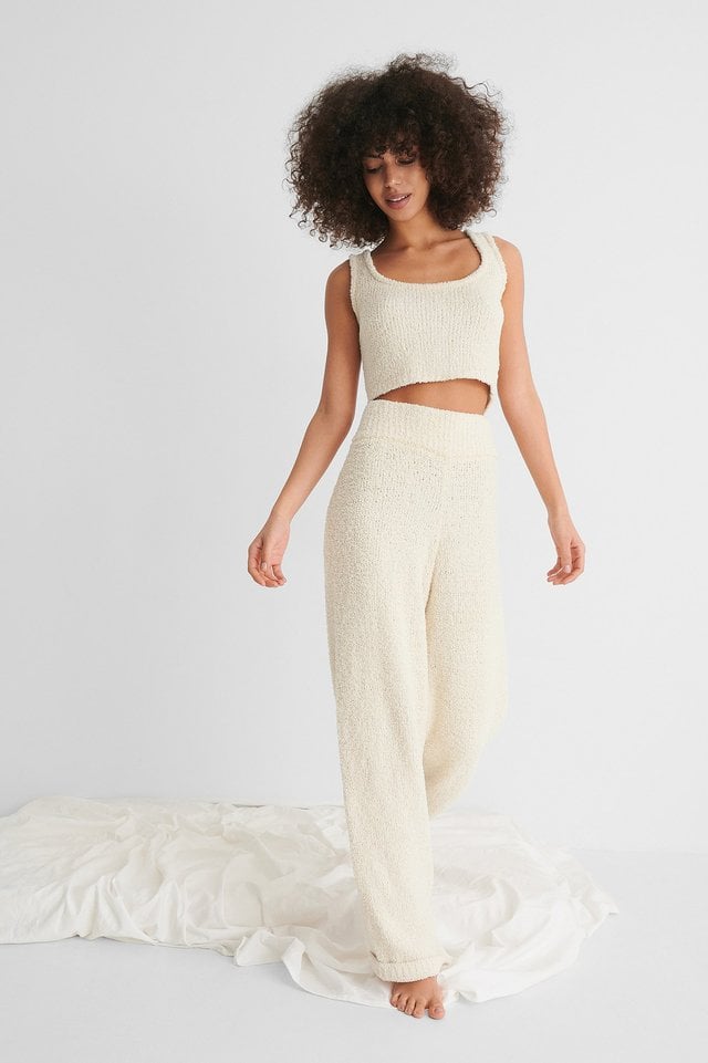 Fluffy Knitted Trousers Beige | na-kd.com