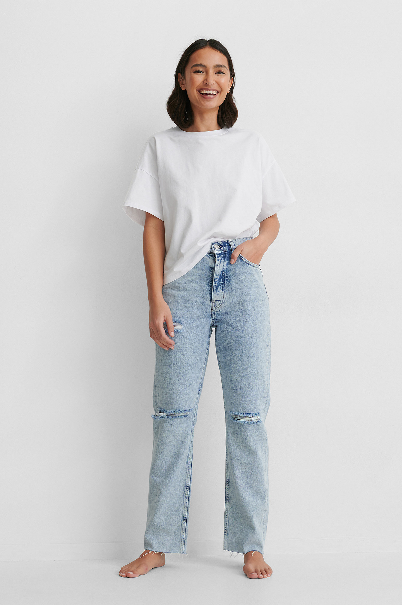Organic High Waist Ripped Knee Straight 
