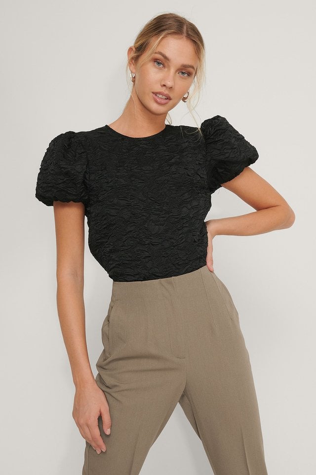 Puff Sleeve Structured Organza Top Outfit.