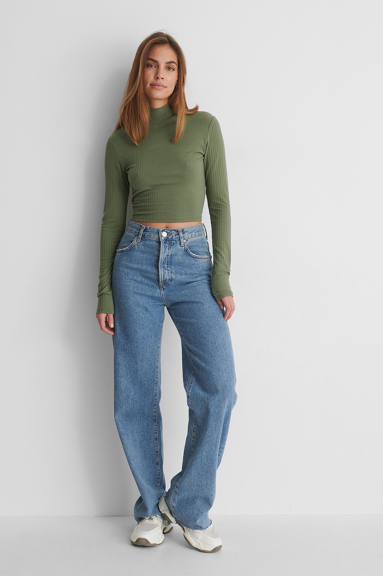 Open Back Ribbed Top Green