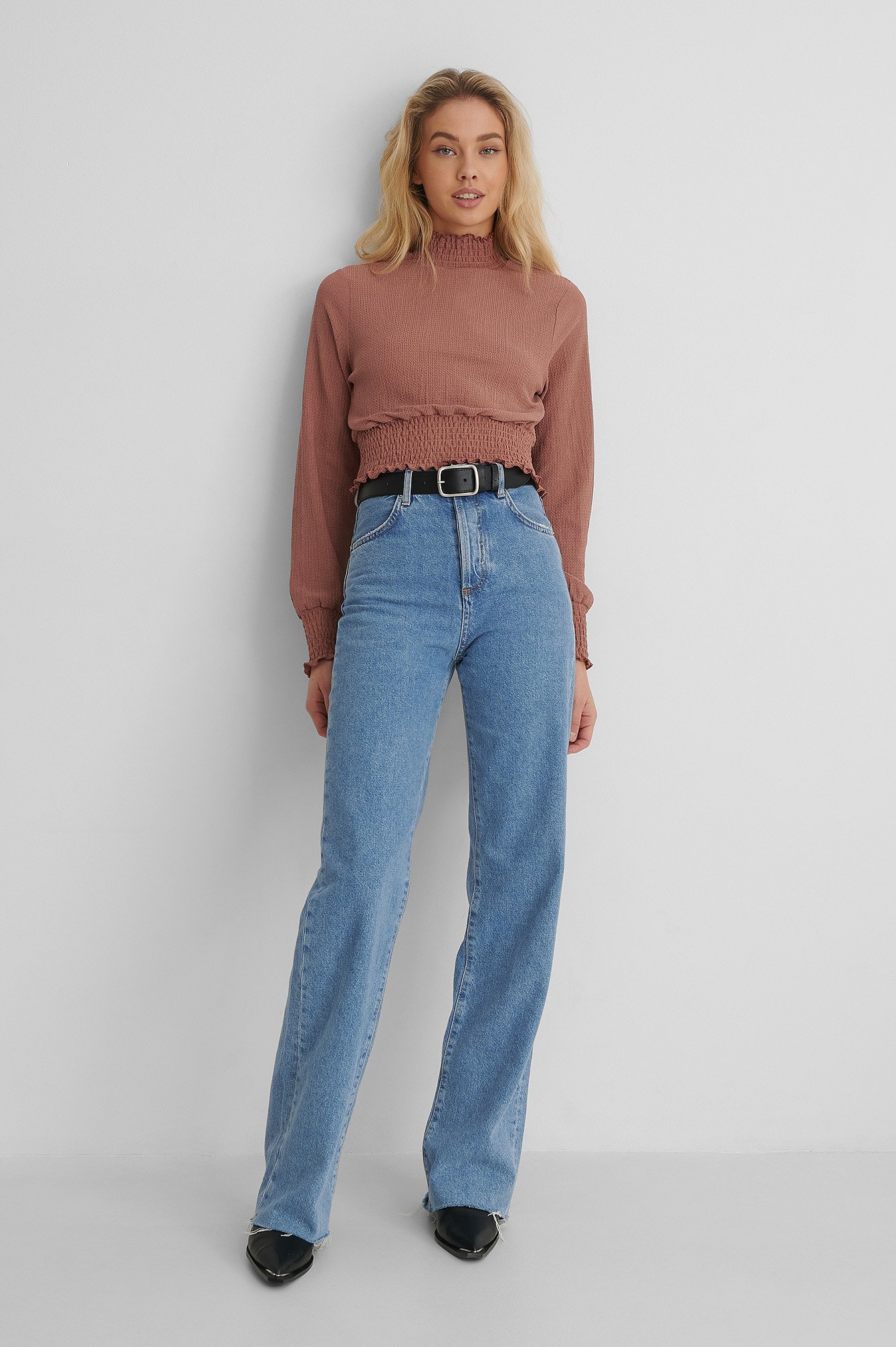 Smock Waist Crepe Top Pink | na-kd.com