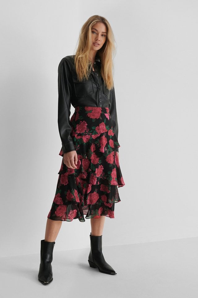 Sheer Frill Midi Skirt Outfit.