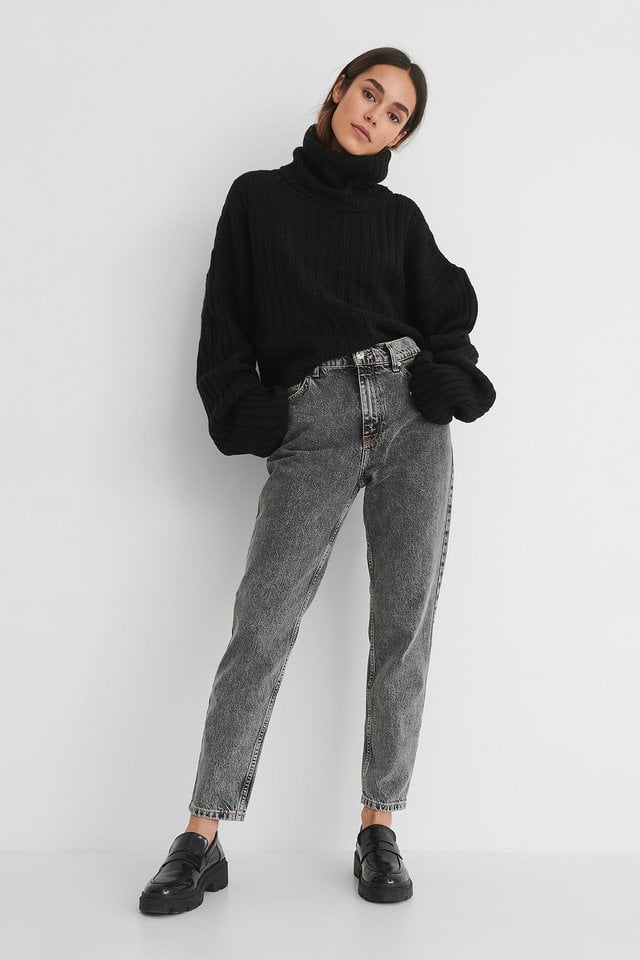 Turtleneck Rib Knit Sweater Outfit.