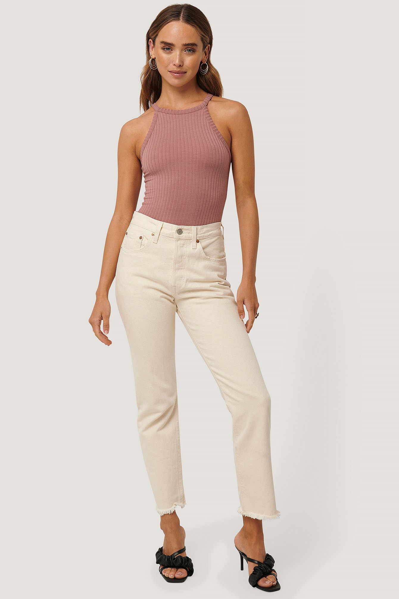 High Neck Ribbed Body with Jeans.