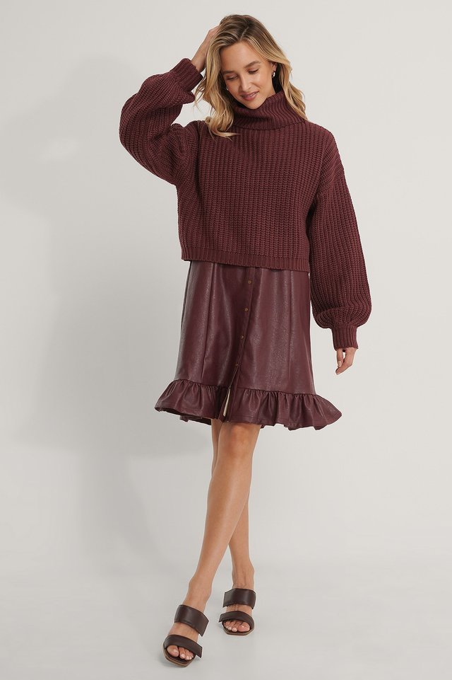 High Neck Short Knitted Sweater Outfit.