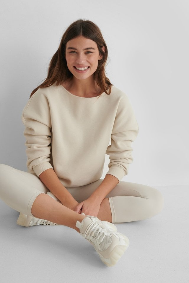 One Shoulder Raw Edge Neck Sweater Outfit.