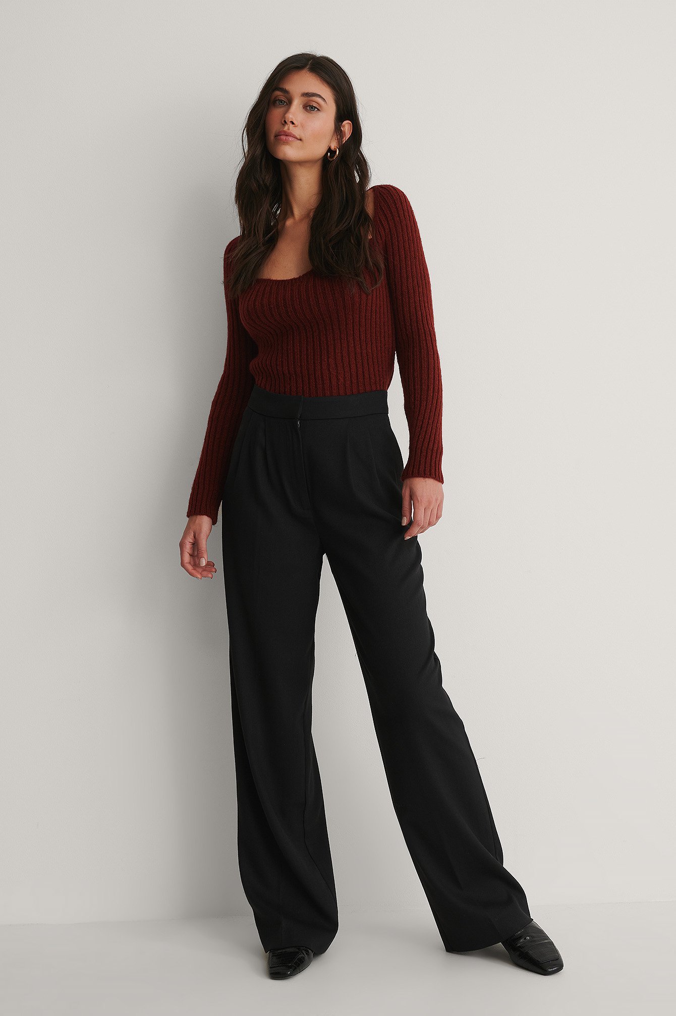 High Waisted Wide Leg Suit Pants Zwart 
