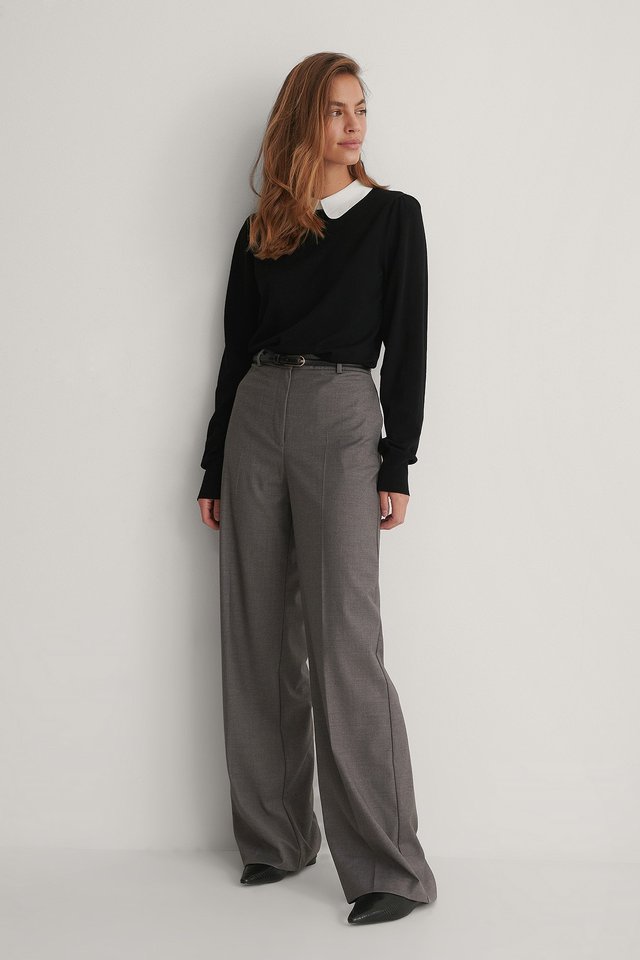 Contrast Collar Knitted Sweater Black