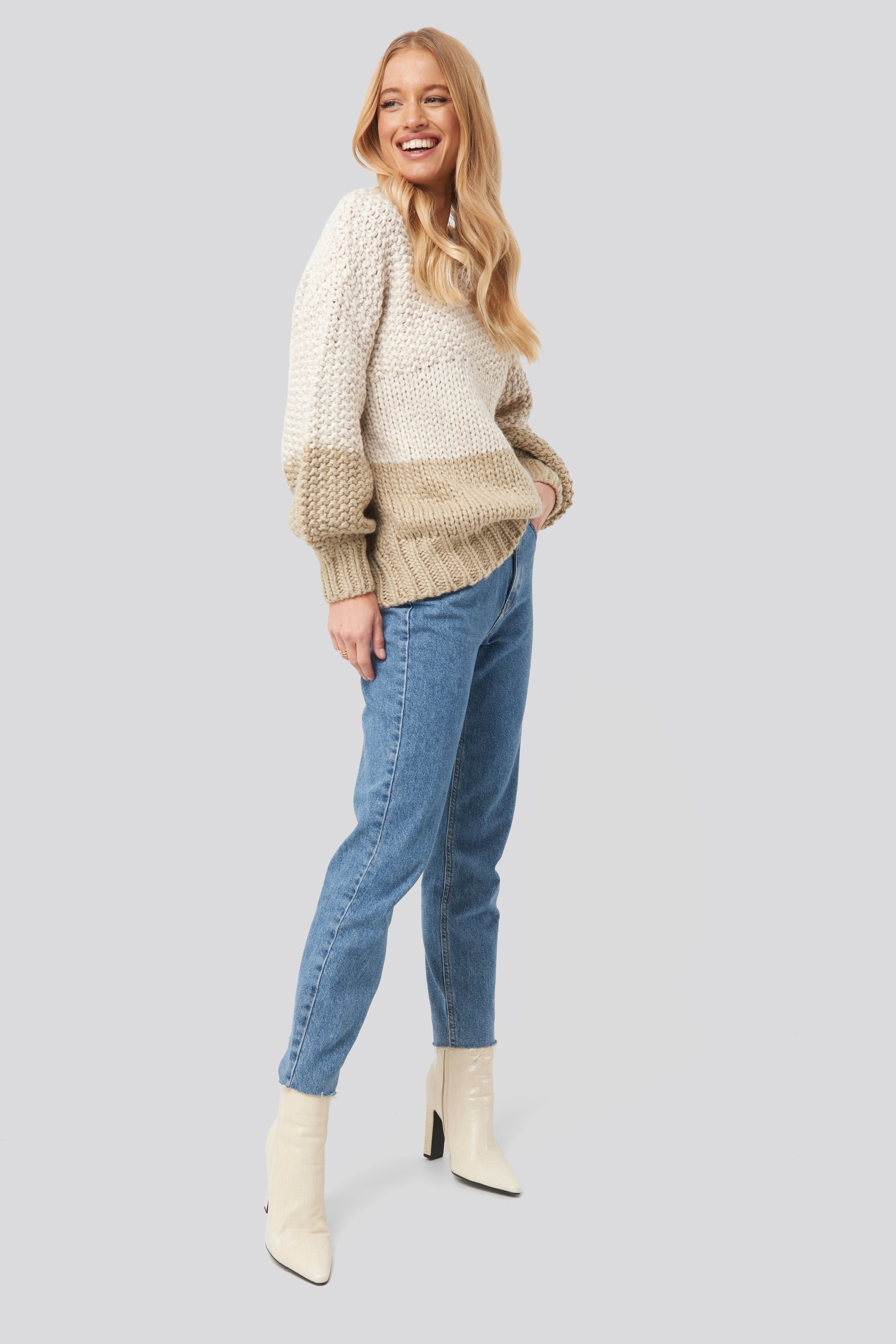 Two Coloured Heavy Knitted Sweater Outfit.