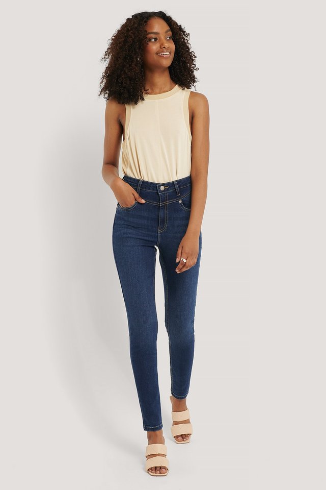Front Yoke Skinny Jeans Blue