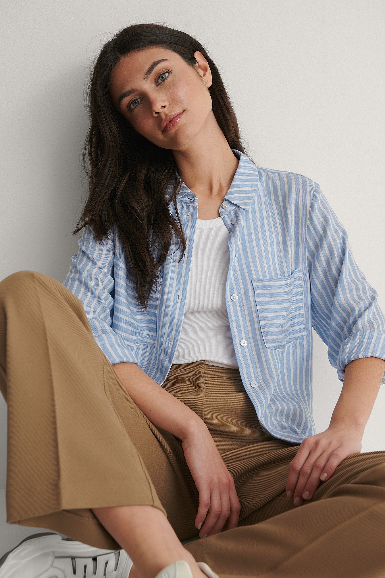 Striped Pocket Soft Shirt Outfit.