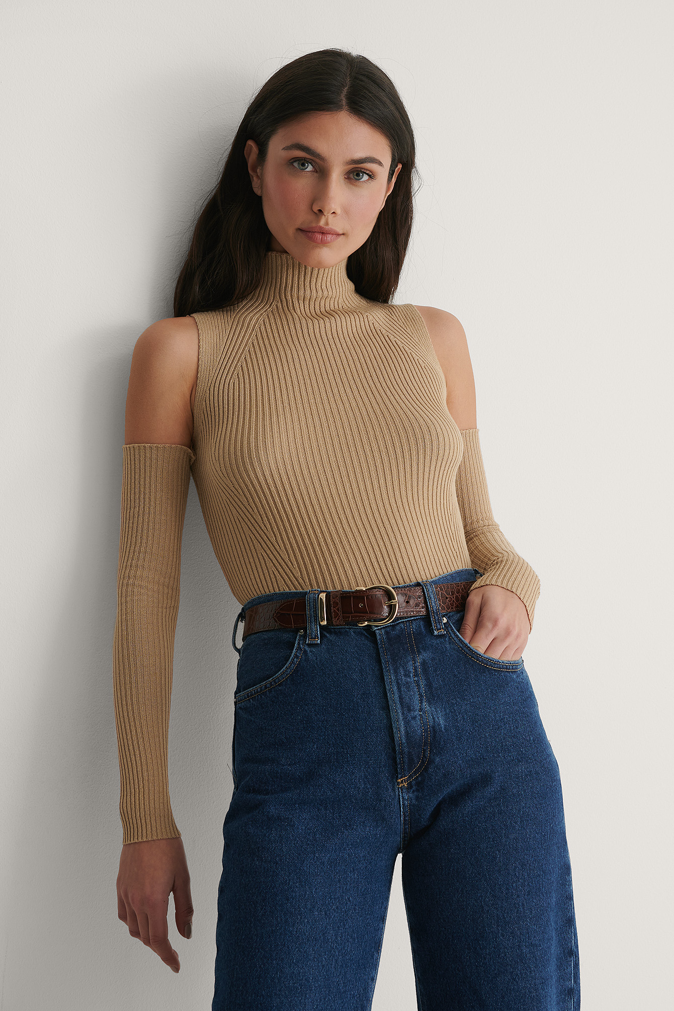 No Shoulder Knit Sweater Outfit.