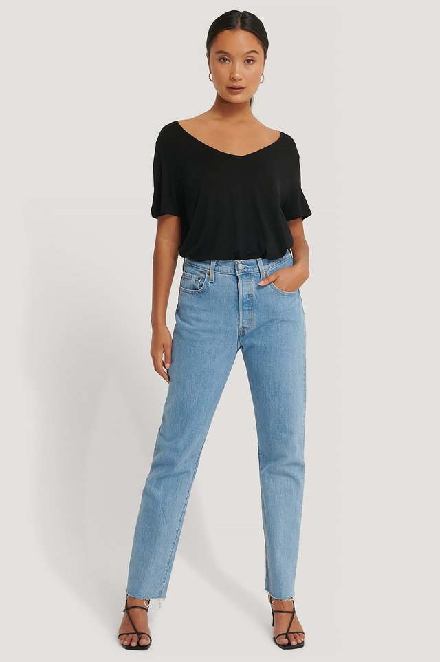 Organic Straight High Waist Jeans Blue 