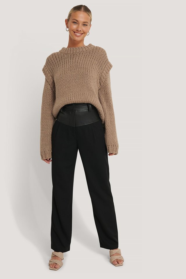 Wool Blend Shoulder Detail Knitted Sweater Outfit.