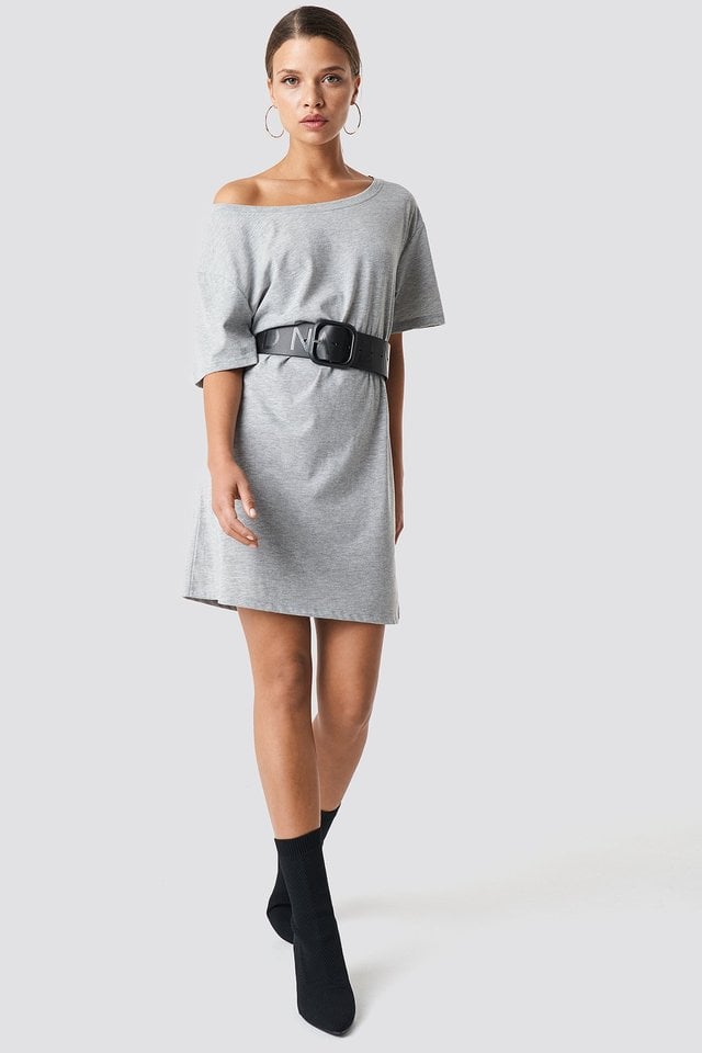 One Shoulder T-shirt Dress Outfit.
