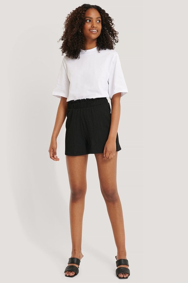 Recycled Crepe Smock Frill Shorts Outfit.