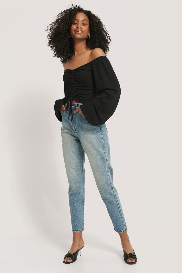 Long Sleeve Drawstring Top Black | na-kd.com