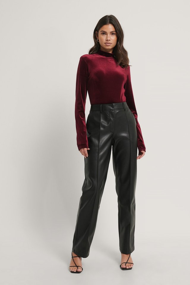 Deep Back Velvet Top Burgundy | na-kd.com