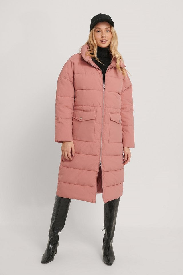 Big Pocket Padded Long Jacket Pink