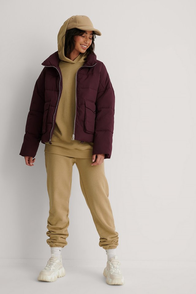 Big Pocket Padded Short Jacket Burgundy 