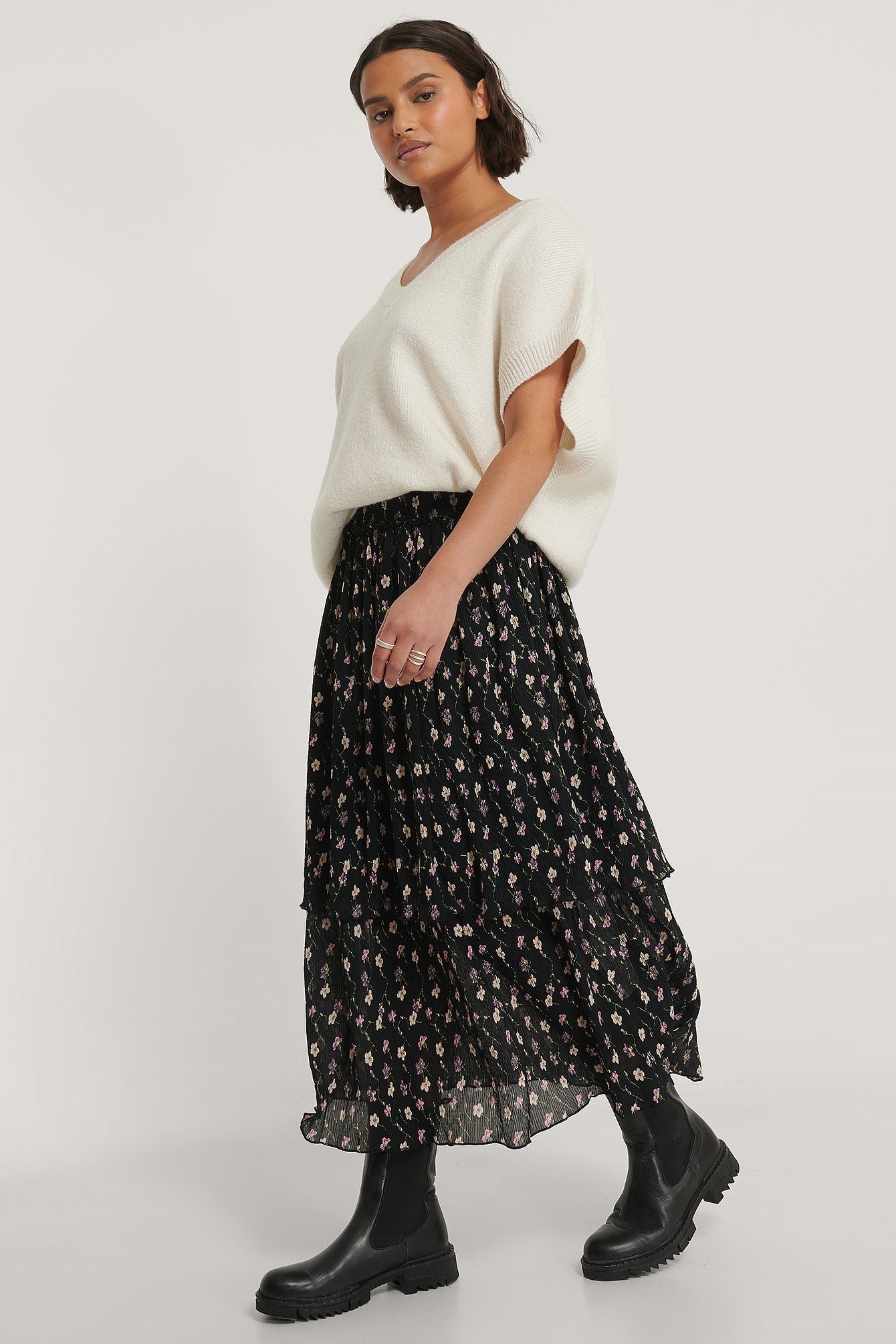 Structured Smocked Midi Skirt Outfit.
