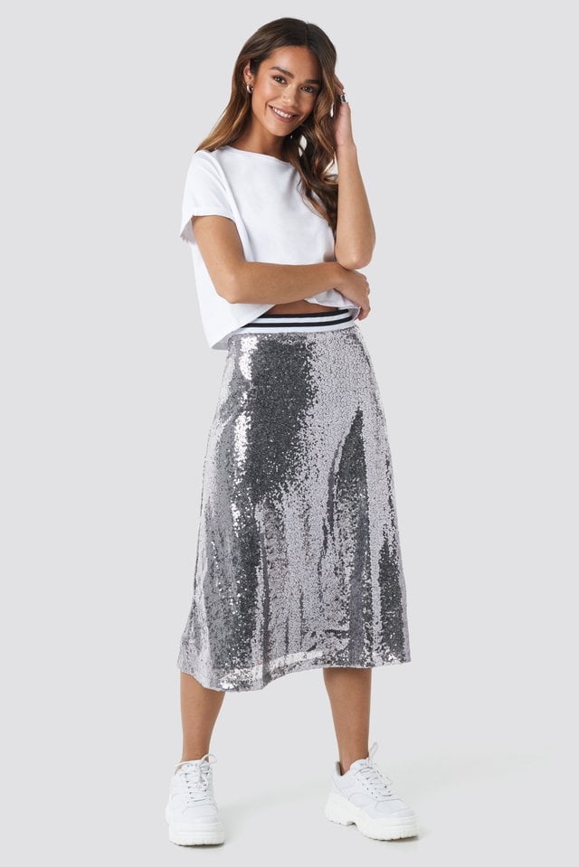 Sequin Midi Skirt Outfit.