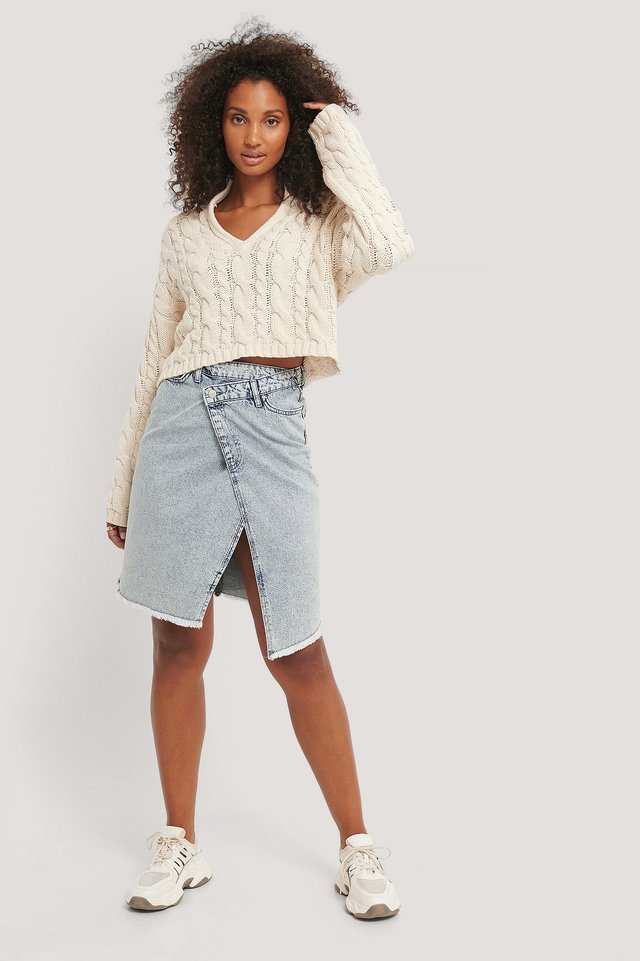 Asymmetric Denim Skirt Blue | na-kd.com
