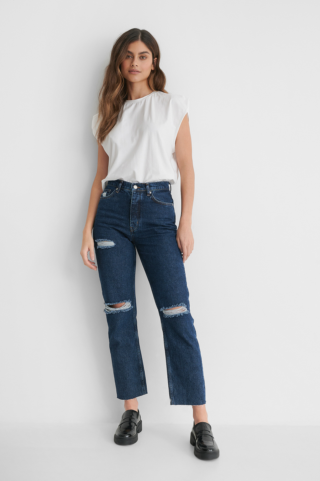 Organic High Waist Ripped Knee Straight 