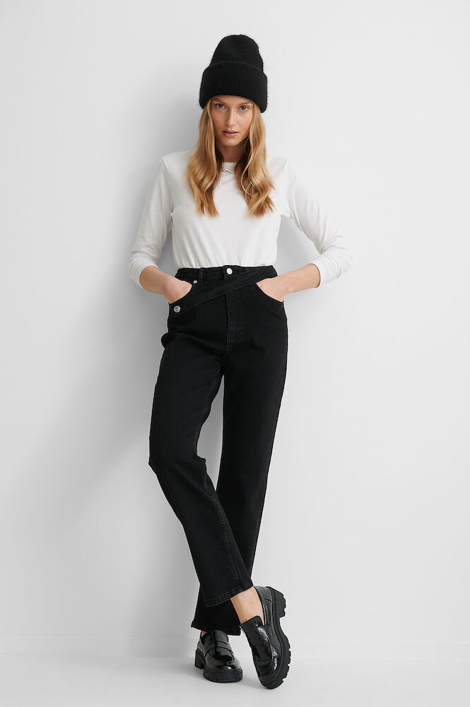 Waist Detail Straight Jeans Black | na 