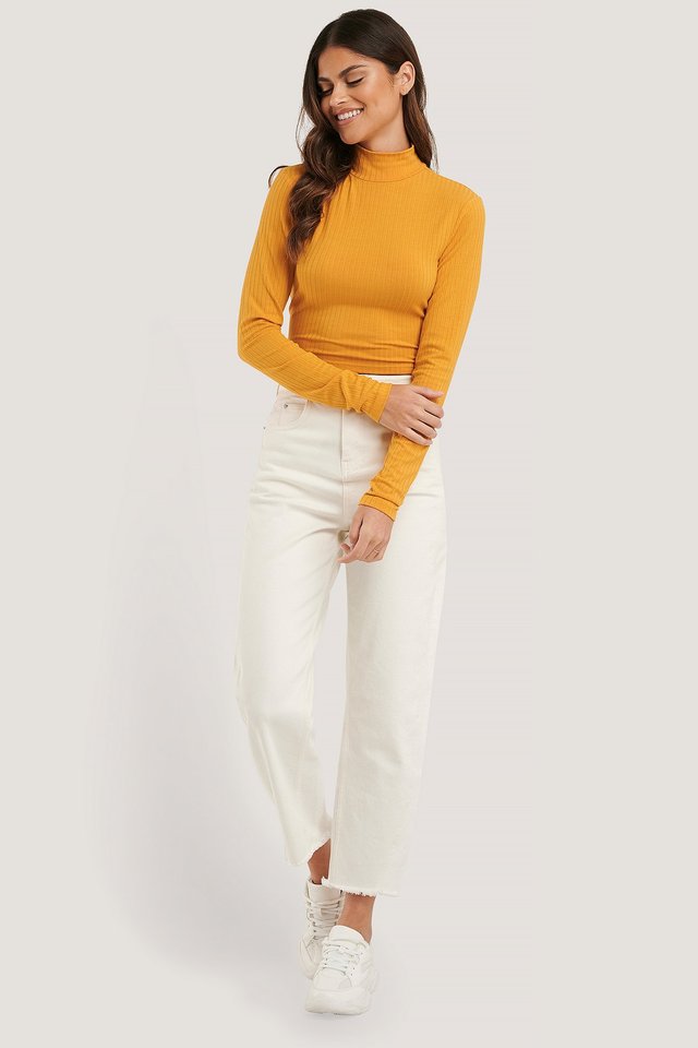 Mustard Open Back Ribbed Top