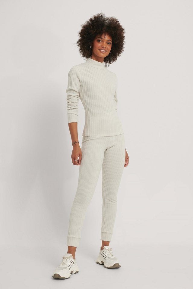 Soft Ribbed Highneck Long Sleeve Outfit.