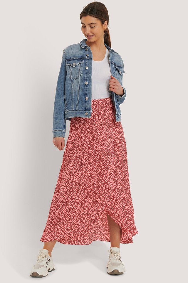 Printed Maxi Overlap Skirt Outfit.