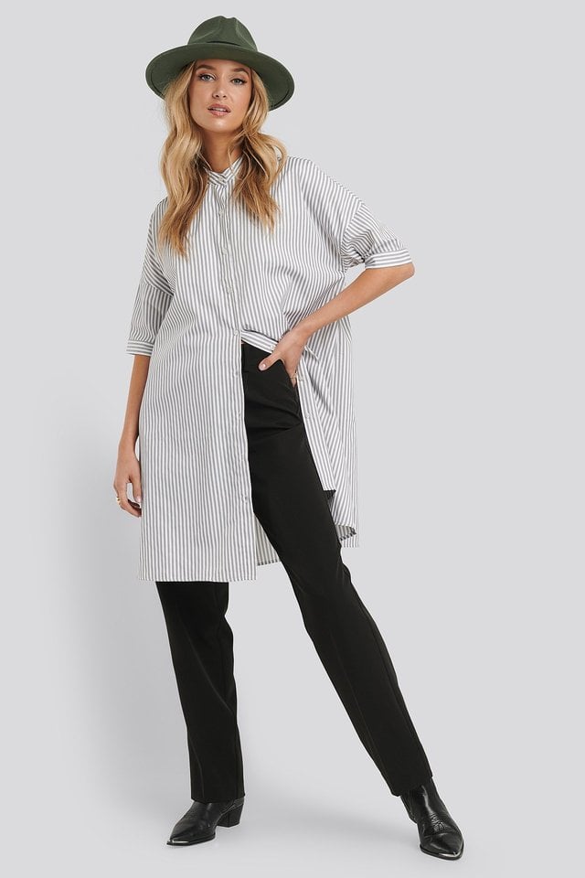 Oversized Long Striped Shirt Outfit.