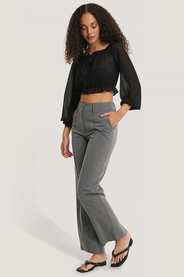 Long Sleeve Cropped Frill Top Outfit.