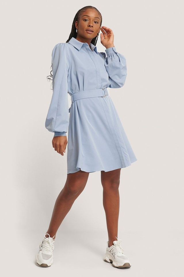 Belted Collar Shirt Dress Blue | na-kd.com