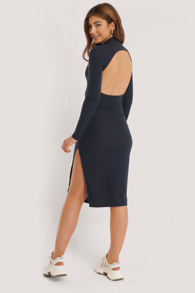 Open Back Knit Bodycon Dress Outfit.