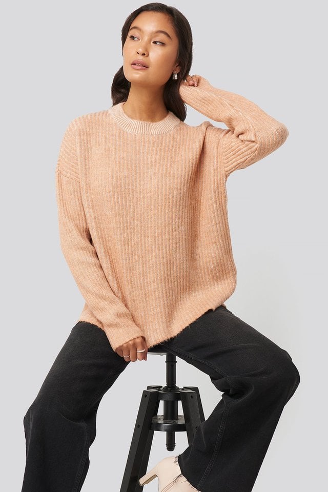 Crew Neck Knitted Sweater Outfit.