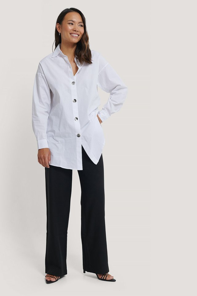 Relaxed Shirt with Metal Buttons White 