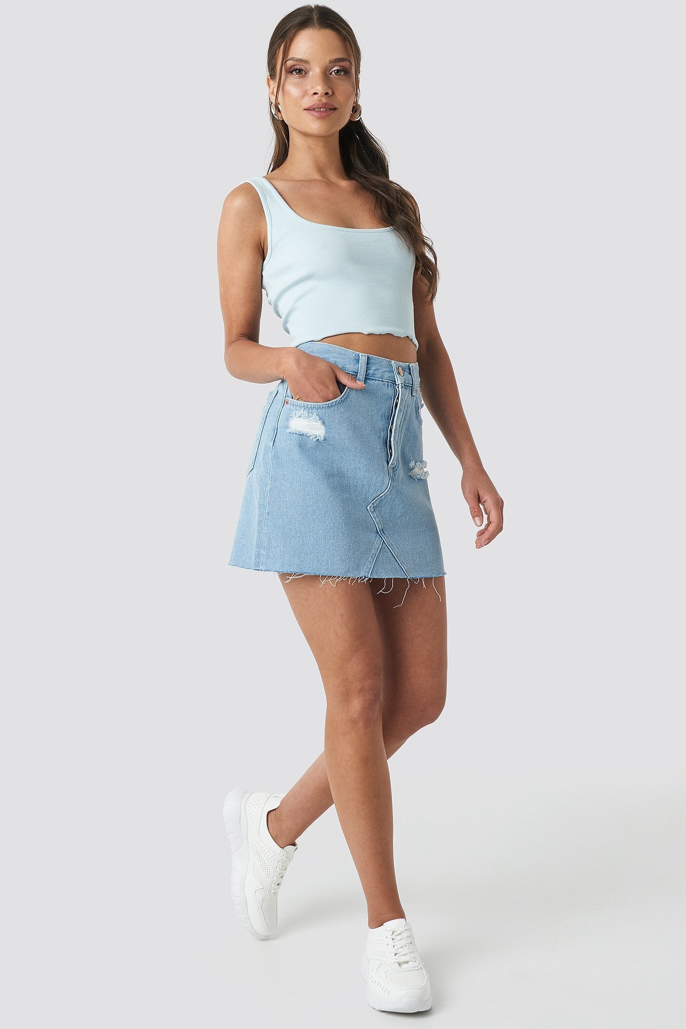 Distressed Denim Skirt Blue | na-kd.com