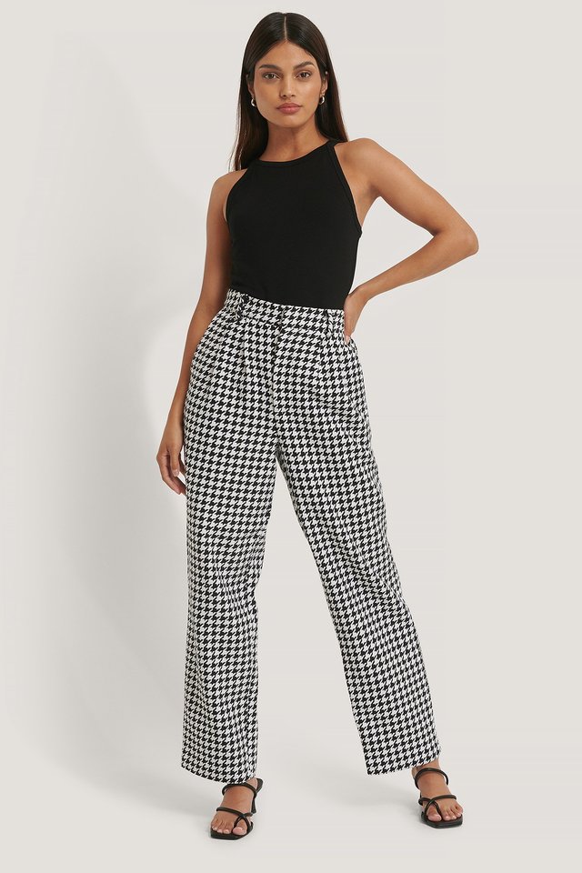 Wide Leg Houndstooth Pants Checkered 