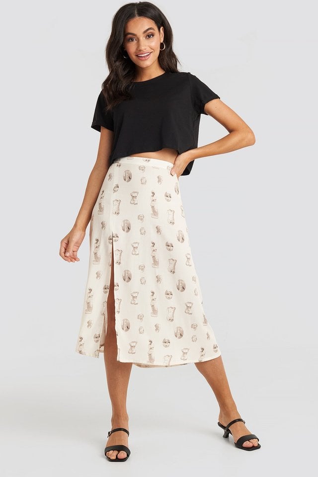 Side Split Midi Skirt Outfit.