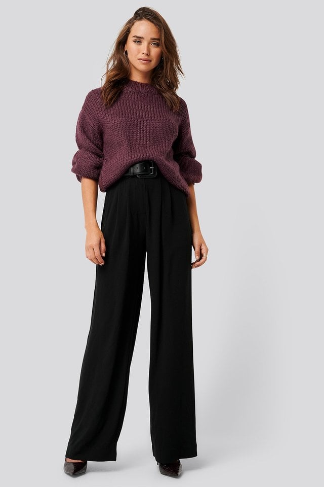 Balloon Sleeve Oversized Knitted Sweater Outfit.