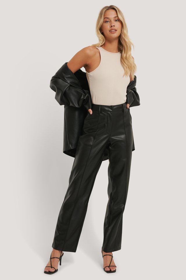 PU Mid Rise Pants Black | na-kd.com