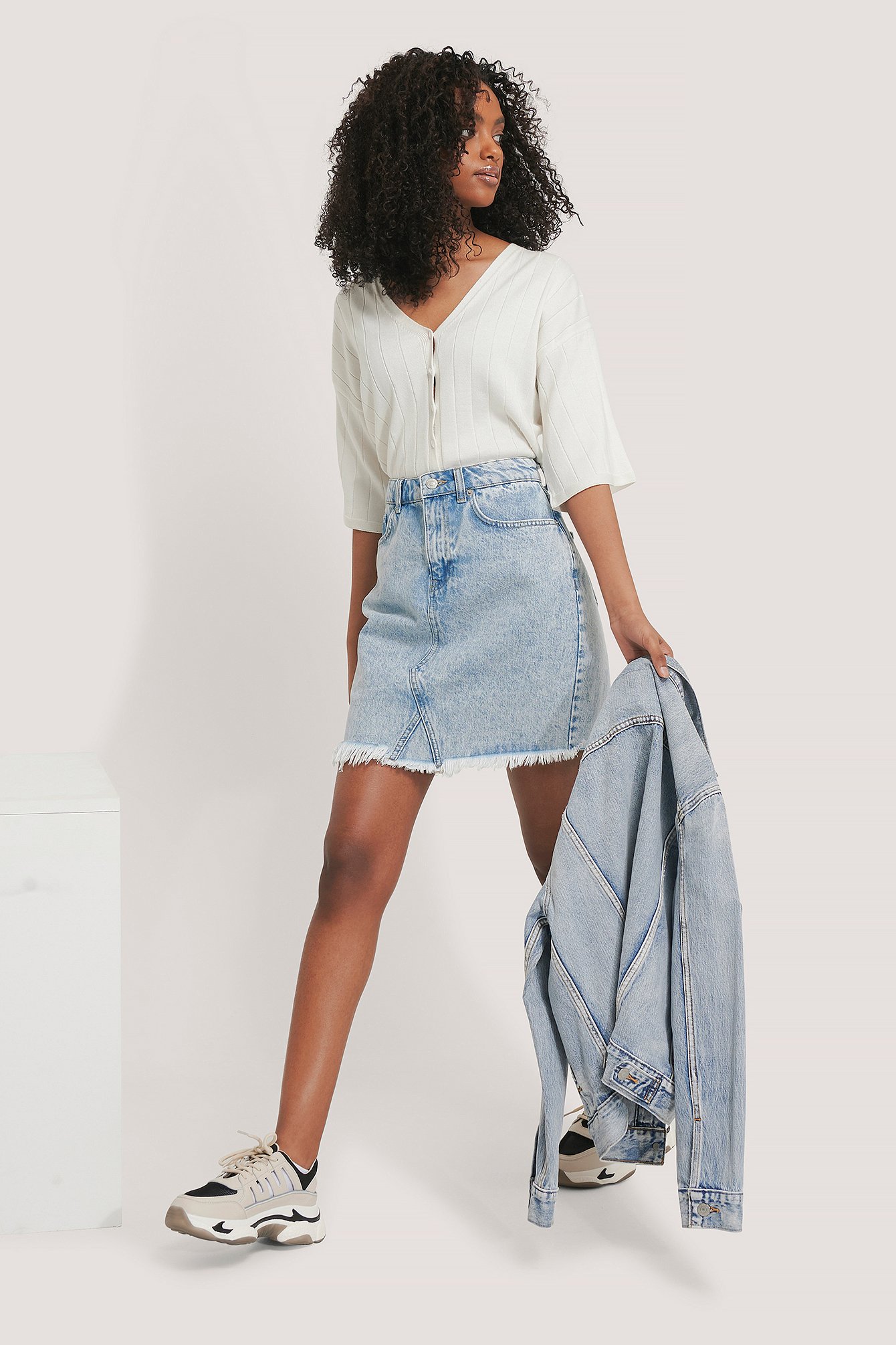 Raw Hem Denim Skirt Blue