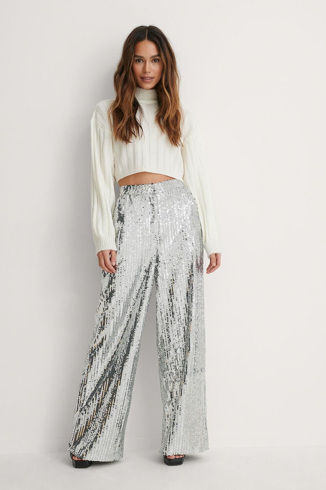 Flowy Sequin Pants Silver | na-kd.com