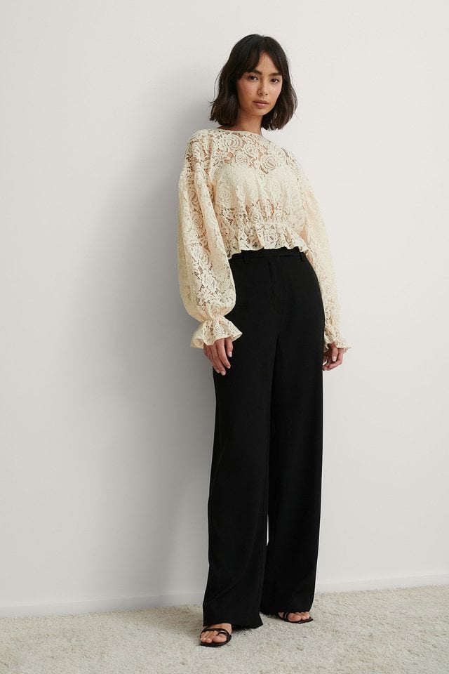 Balloon Sleeve Lace Blouse Outfit.