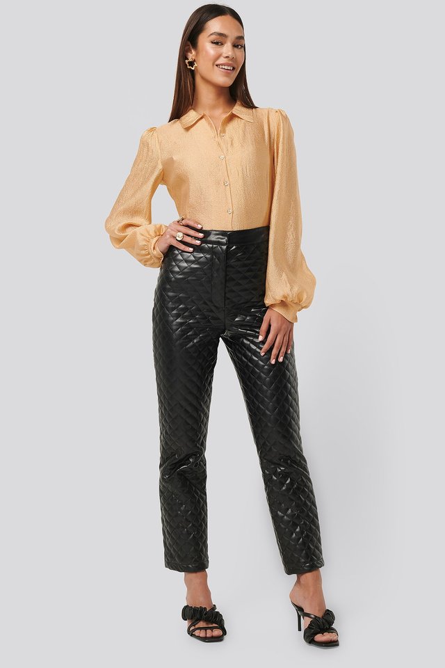 Structured Organza Balloon Sleeve Blouse Outfit.